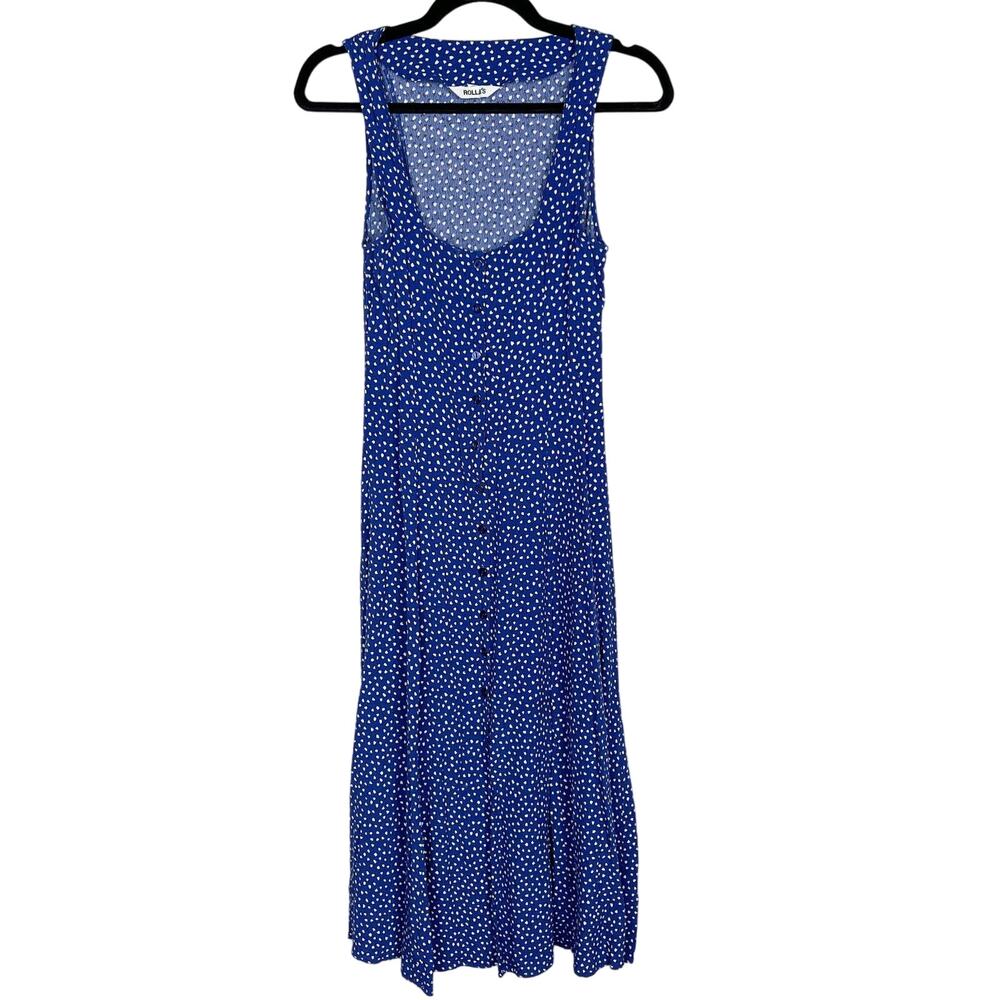 Rollas XSmall 6 Blue Claire Mini Tulips Dress Midi Button Front Square Neck